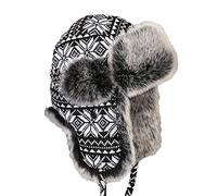 Insun Unisex Chapka Bordure en Fourrure Chapeaux Tricoté Bonnet Aviateur d'hiver Chasse Casquette Noir 1 M Chapkas circonférence 58cm