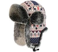 Insun Unisex Chapka Bordure en Fourrure Chapeaux Tricoté Bonnet Aviateur d'hiver Chasse Casquette Noir 2 L Chapkas circonférence 60cm