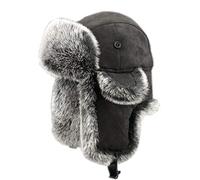 Insun Unisex Chapka Suède Chapeau de Trappeur en Fausse Fourrure Chaud Anti Vent Ushanka Chapeau de Chasse Russe Noir XL