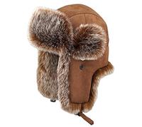 Insun Unisex Chapka Suède Chapeau de Trappeur en Fausse Fourrure Chaud Anti Vent Ushanka Chapeau de Chasse Russe Marron M
