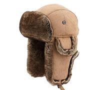 Insun Unisex Chapka Suède Chapeau de Trappeur en Fausse Fourrure Chaud Anti Vent Ushanka Chapeau de Chasse Russe Camel Imprimé XXL