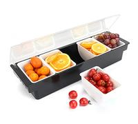 InSyoForeverEC Distributeur de condiments à 5 compartiments Bar à fruits grilles bac à ingrédients Boîte à garnitures ingrédients ABS