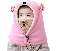 iNszkoos Cagoule Bébé d'hiver Enfant Mignon Bonnet Echarpe Cache Oreilles Chaud Cache Molleton Doublure Chapeau avec Motif de Cartoon Balaclava Animal Chapeau pour 2 à 6 Ans Garçons Filles Snowboard