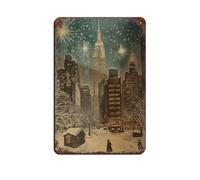 Intage NYC Poster rétro en métal de Noël chic Art rétro Peinture en fer Bar Personnes Cave Café Famille Garage Poster Décoration murale 20 x 30 cm