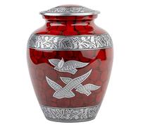 INTAJ Royal Silver Urne funéraire pour cendres humaines - Urne funéraire pour adultes fabriquée à la main - Urne funéraire abordable pour cendres - Grande urne (rouge royal avec ailes, adulte)