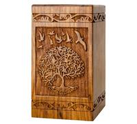 INTAJ Urne funéraire en bois sculpté à la main pour cendres humaines - Design arbre de vie - Capacité de 81,6 kg - Convient aux hommes et aux femmes adultes - Urne funéraire décorative et cercueil