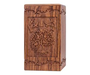 INTAJ Urne funéraire en bois sculpté à la main pour cendres humaines - Design arbre de vie - Capacité de 81,6 kg - Convient aux hommes et aux femmes adultes - Urne funéraire décorative et cercueil