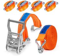 INTAKO Sangle à Cliquet 4m/6m/8m 2000kg 35mm - Lot de 4 - Sangles D'arrimage avec Crochet Securises pour Moto Remorque, Quad - Conforme à la Norme EN 12195-2 et Certifié TÜV GS (Orange, 8m (lot de 4))