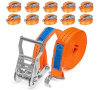 INTAKO Sangle à Cliquet 4m/6m avec Crochet - 2000kg x 35mm - Sangles d'arrimage sécurisés pour Remorque, Quad, Moto - Conforme à la Norme DIN en 12195-2 (Orange, 6m (Lot de 10))