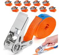 INTAKO Sangles d'arrimage (4m ou 6m) - 800kg 25mm - DIN en TUV GS - Petite Sangle à Cliquet, Serrage pour Moto Remorque, Bagages, Quad (Orange, 4m (Lot de 10))