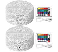 INTCHE Lot de 2 Socles de Lampe de Nuit à LED 3D + TéLéCommande + Câble USB, PréSentoir de Spectacle de LumièRe 16 Couleurs pour Acrylique Fissuré