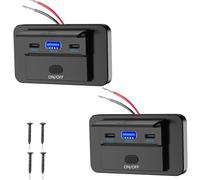 Intckwan Prise USB 12V, 90W - Chargeur 3 Ports à Chargement Simultané Rapide (QC3.0 + 2xPD) avec Interrupteur on/Off - pour Auto, Camion, Bateau, Camping-Car 12-24V (Lot de 2)