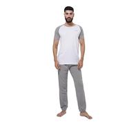 inteblu T-shirt en coton pour homme avec manches courtes contrastées et pantalon assorti | Haut à col rond 100 % coton respirant et bas à taille élastique pour une tenue quotidienne, gris, XXL