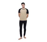 inteblu T-shirt en coton pour homme avec manches courtes contrastées et pantalon assorti | Haut à col rond 100 % coton respirant et bas à taille élastique pour une tenue quotidienne, Noir , XL