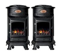 INTEC - 2 Poêles à gaz Fonte 3.4KW Noir Effet feu cheminée Chauffage d'appoint à gaz Provence