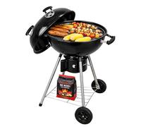 INTEC - Barbecue à Charbon de Bois sur Trépied Ø57cm Grille Cuisson & Couvercle Thermostat Bac à Cendres Barbecue Rond 2 Roues Cuisson exterieure Jardin Terrasse