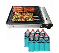 INTEC - Barbecue à gaz Grill 1900W + 8 Cartouches de gaz Butane Allumage Piezo + Récupérateur de Graisse Camping COOK160