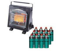 INTEC - Chauffage à gaz Portable 1700W + 12 Cartouches gaz Allumage Piezo Thermocouple ODS Camping Pêche