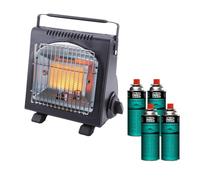 INTEC - Chauffage à Gaz Portable 1700W + 4 Cartouches Butane Incluses - Allumage Piezo Sécurité Anti-Basculement & ODS - Idéal Camping, Van, Pêche, Atelier - Certifié CE