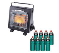 INTEC - Chauffage à Gaz Portable 1700W + 8 Cartouches Butane Incluses - Allumage Piezo Sécurité Anti-Basculement & ODS - Idéal Camping, Van, Pêche, Atelier - Certifié CE