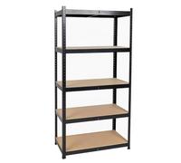 INTEC - Étagère Rangement Métal Galvanisé et Bois MDF 5 Niveaux Charge Lourde 1500 kg (300 kg/Niveau) - Rayonnage Garage Atelier Cave sans Vis Modulable 180x90x40 cm