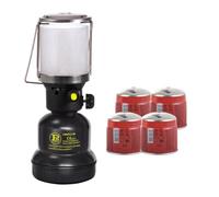 INTEC - Lampe à gaz 1100W + 4 Cartouches gaz Butane 190g - Allumage Piezo Coque Métal - Lampe de Camping Rechargeable Extérieur