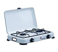 INTEC - Réchaud à Gaz 2 Feux 3200W, Brûleurs en Fonte Amovibles. Plaque de Cuisson Mobile avec Couvercle de Protection. Compatible Gaz Butane/Propane pour Camping et Jardin.