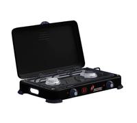 INTEC - Réchaud à Gaz 2 Feux 3200W Plaque de Cuisson Portable Noire Couvercle