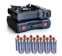 INTEC - Réchaud à gaz 2200W + 12 cartouches de gaz butane Camping