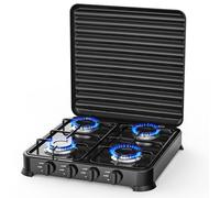 INTEC - Plaque de cuisson gaz 4 feux 8800W Plaque à gaz portable Noire Gaz Butane ou Propane Bruleurs inox