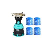 INTEC - Réchaud à Gaz Portable 1200W + 4 Cartouches Gaz 190g Incluses - Allumage Piézo, Mini Réchaud de Camping/Randonnée/Pêche - Compact et Léger pour Globe-Trotter.