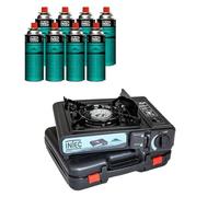 INTEC - Réchaud gaz Portable 2200 W + 8 Cartouches gaz butane Camping Road trips Piezo Mallette Etna