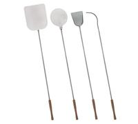 INTEC - Set de 4 Pelles à Pizza Inox Alimentaire Poignée en bois Hêtre Manche 138 à 150 cm - Kit Four à Bois, Pain Pizza