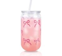 InteDesign Gobelets à paille en plastique avec nœud rose de 500 ml avec couvercles, tasse à smoothie pour fête prénatale, pour lait, eau glacée, jus, café, soda, cocktail, boissons froides ou chaudes