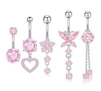 InteDesign Lot de 5 piercings de nombril en argent, hypoallergéniques, 14 g, bijoux de piercing de nombril pour femmes et filles, Refer to the second image, Acier inoxydable, Pierre de zircone