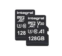 Integral 128GB Pack Double Cartes microSD Premium, vidéo 4K, 100MB/s Lecture, 50MB/s écriture, UHS-I, U3, V30, Classe 10, A1 - pour Smartphones, tablettes, Drones, Consoles de Jeux.