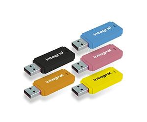 Integral 64GB Neon USB 2.0 Clé USB Pack 5 (Noir/Rose/Jaune/Orange/Bleu)