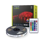 Integral Bande lumineuse RVB de 5m avec adaptateur de prise UE et contrôleur IR, Plug & Play, ruban led 5m avec changement de couleur, dimmable - couleur et luminosité réglables