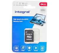 Integral Carte Mémoire 64Go MicroSDXC Haute Vitesse jusqu'à 100MB/s Classe 10, V10, UHS1, U1, Homologuée A1, + Adaptateur SD