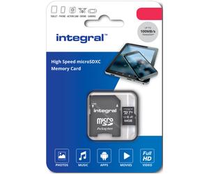 INTEGRAL Carte Micro SDXC UHS-I U1 64GB (100MB/s) + Adapt