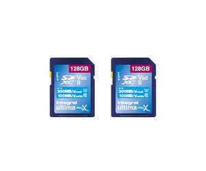 Integral Carte SD UHS-II 128 GB Pack de 2 V60 Jusqu'à 300 Mo/s en Lecture et 100 Mo/s en écriture 1733X SDXC Carte Mémoire Professionnelle Haute Vitesse