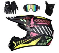 Intégral Casque Motocross avec Lunettes Gants Masque, Adulte Jeunesse Hors Route VTT Scooter Moto Casque, BMX Quad Moto Cross Accident Casque, Approuvé par Le Dot(F1,L(56-57cm))