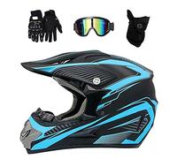 Intégral Casque Motocross Ensemble, avec Lunettes Gants Masque, Jeunesse Enfant Hors Route Moto Casque Équipement de Protection, Downhill Enduro VTT MTB BMX Quad Dirt Bike Casque(FF,M/54-55CM)