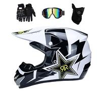 Intégral Casque Motocross Ensemble, avec Lunettes Gants Masque, Jeunesse Enfant Hors Route Moto Casque Équipement de Protection, Downhill Enduro VTT MTB BMX Quad Dirt Bike Casque(PP,M/54-55CM)