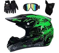 Intégral Casque Motocross Ensemble, avec Lunettes Gants Masque, Jeunesse Enfant Hors Route Moto Casque Équipement de Protection, Downhill Enduro VTT MTB BMX Quad Dirt Bike Casque(RR,L/56-57CM)