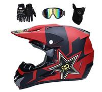 Intégral Casque Motocross Ensemble, avec Lunettes Gants Masque, Jeunesse Enfant Hors Route Moto Casque Équipement de Protection, Downhill Enduro VTT MTB BMX Quad Dirt Bike Casque(OO,S/52-53CM)