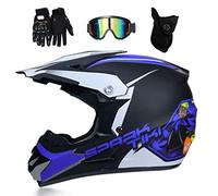 Intégral Casque Motocross Ensemble, avec Lunettes Gants Masque, Jeunesse Enfant Hors Route Moto Casque Équipement de Protection, Downhill Enduro VTT MTB BMX Quad Dirt Bike Casque(VV,L/56-57CM)