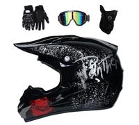 Intégral Casque Motocross Ensemble, avec Lunettes Gants Masque, Jeunesse Enfant Hors Route Moto Casque Équipement de Protection, Downhill Enduro VTT MTB BMX Quad Dirt Bike Casque(CC,L/56-57CM)