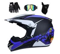 Intégral Casque Motocross Ensemble, avec Lunettes Gants Masque, Jeunesse Enfant Hors Route Moto Karting Scooter Casque, Descente MTB VTT BMX Enduro Quad Vélo de Saleté Accident Casque ( Color : Royal