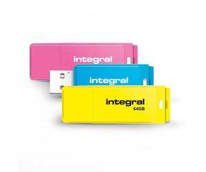 Integral INFD64GBNEONPKBLYL-NRP lecteur USB flash 64 Go USB Type-A 2.0 Rose, Bleu et Jaune